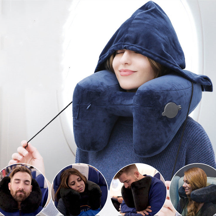 Portable inflatable travel pillow