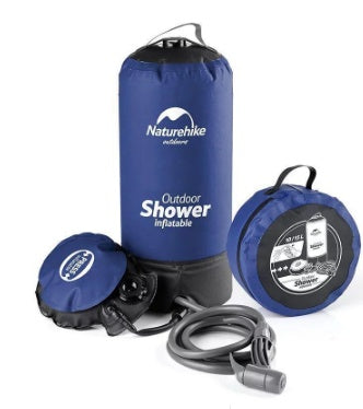 Folding outdoor camping shower bag with solar heating feature